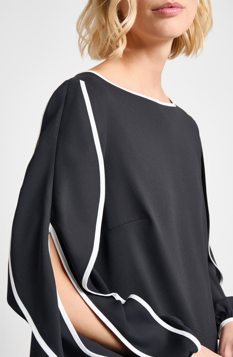 Misook Contrast Trim Butterfly Sleeve Crépe de Chine Top, Alternate, color, Black/ White