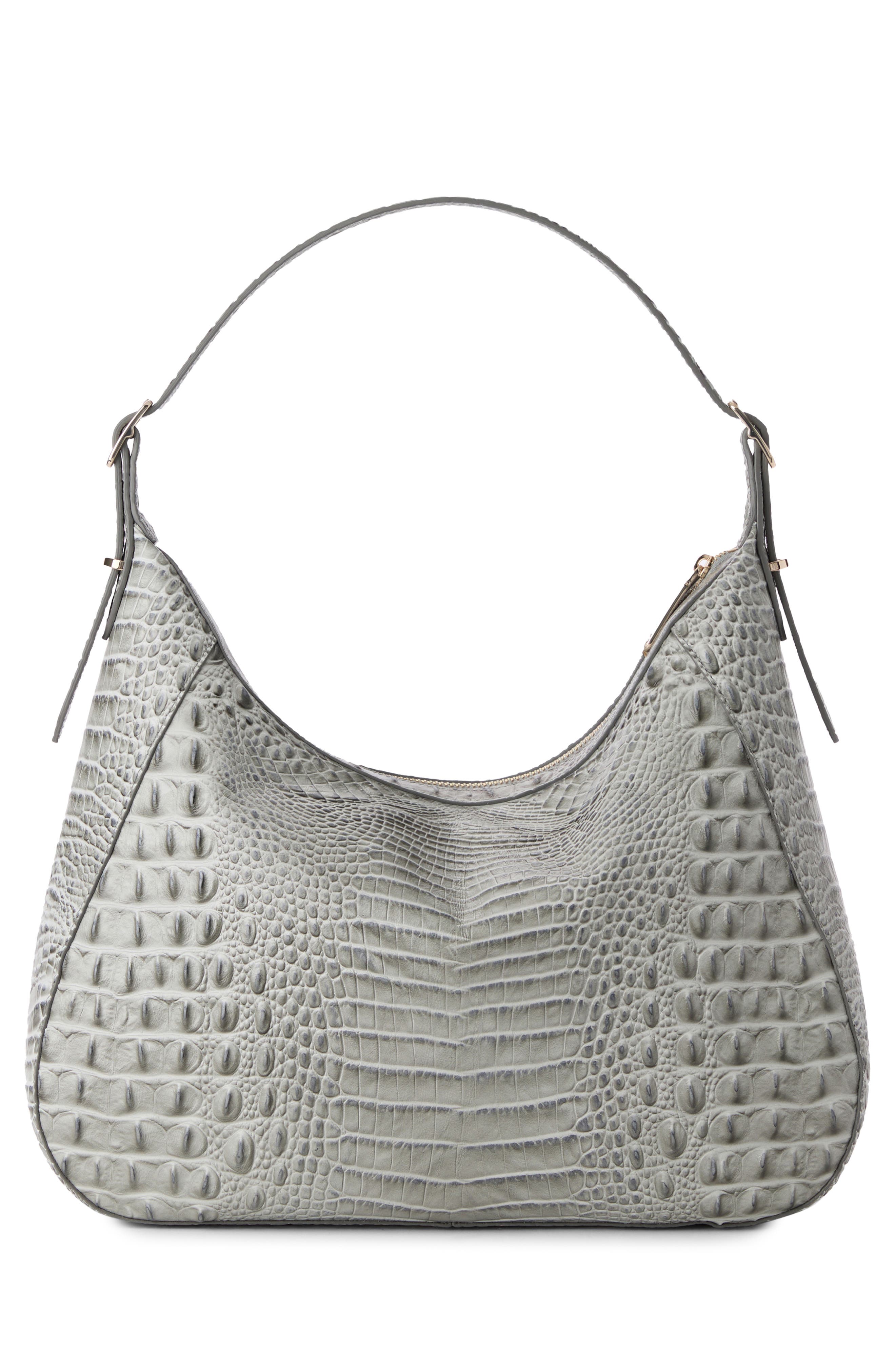 Brahmin Edie Croc Embossed Leather Shoulder Bag, Alternate, color, Dove Alden Road