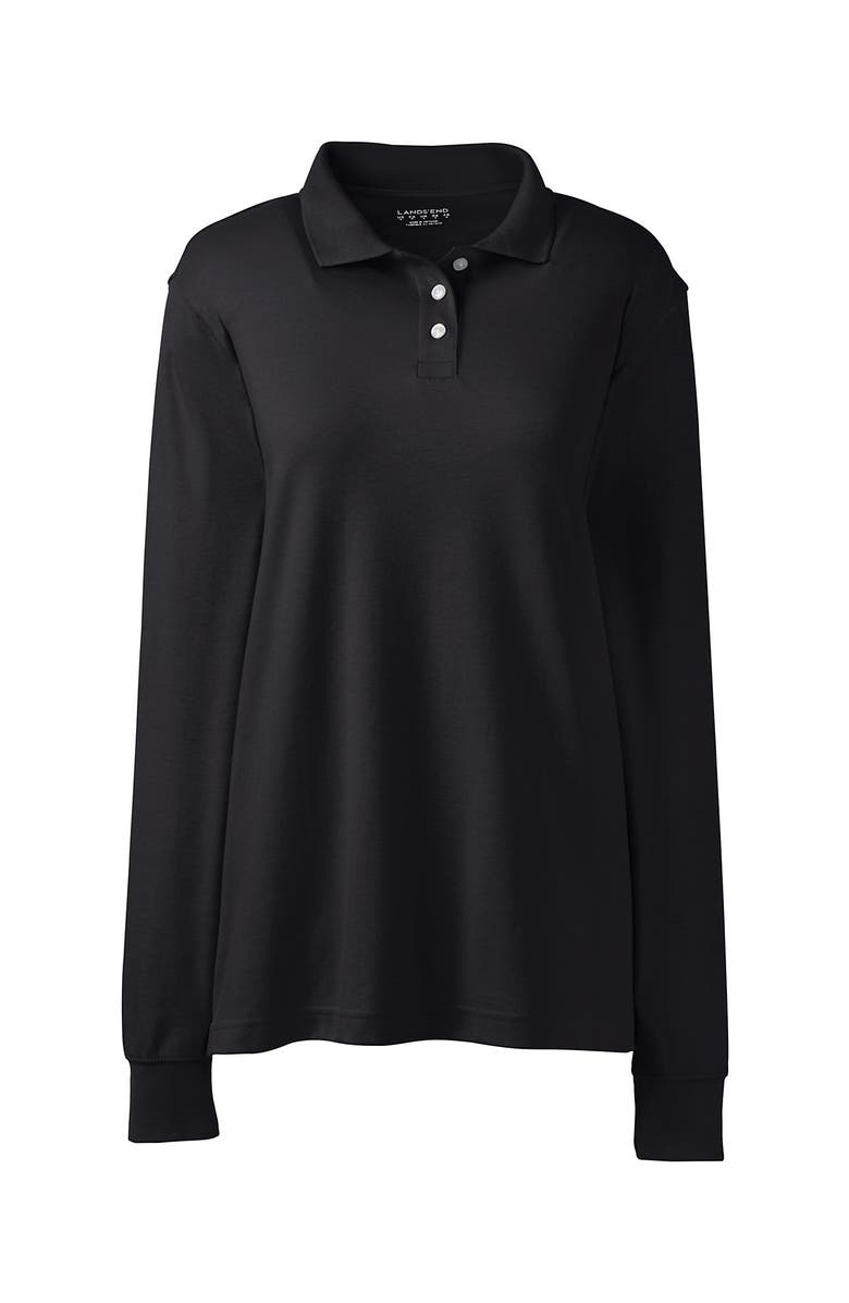 Lands' End School Uniform Long Sleeve Interlock Polo Shirt, Alternate, color, Black