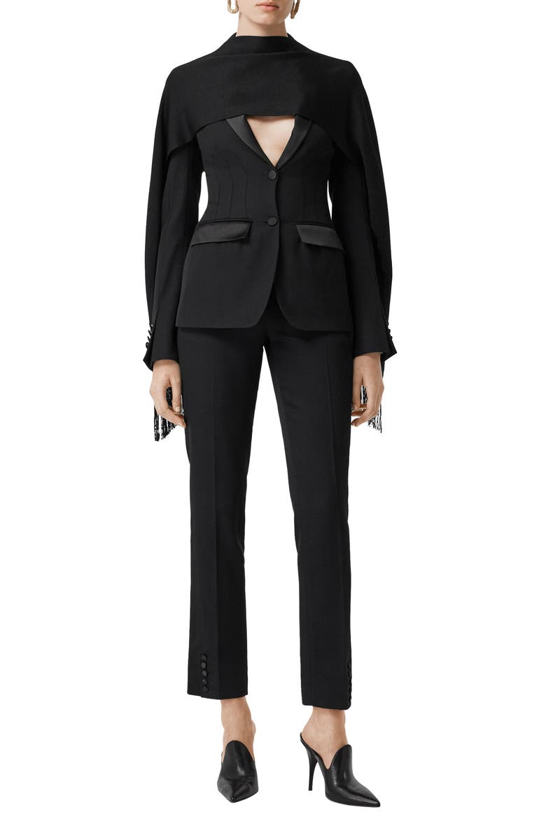 Otelia Satin Trim Wool Tuxedo Jacket, Alternate, color, BLACK