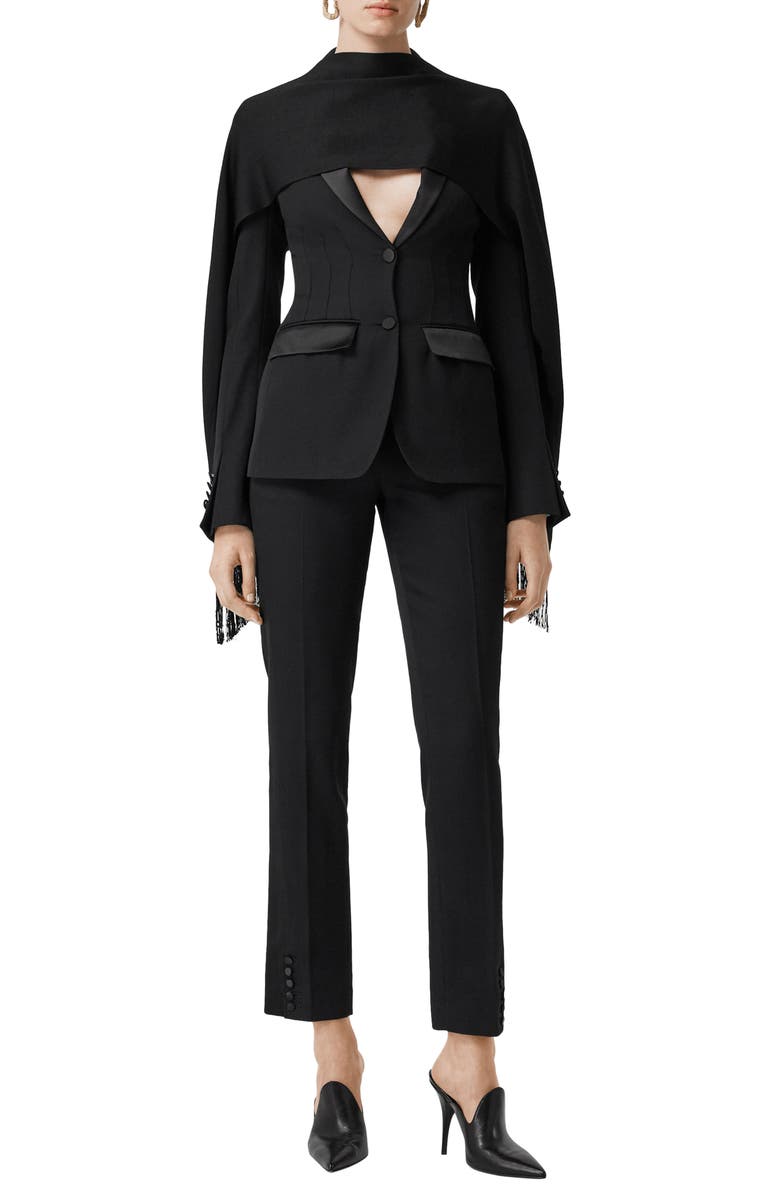 Burberry Otelia Satin Trim Wool Tuxedo Jacket, Alternate, color, 