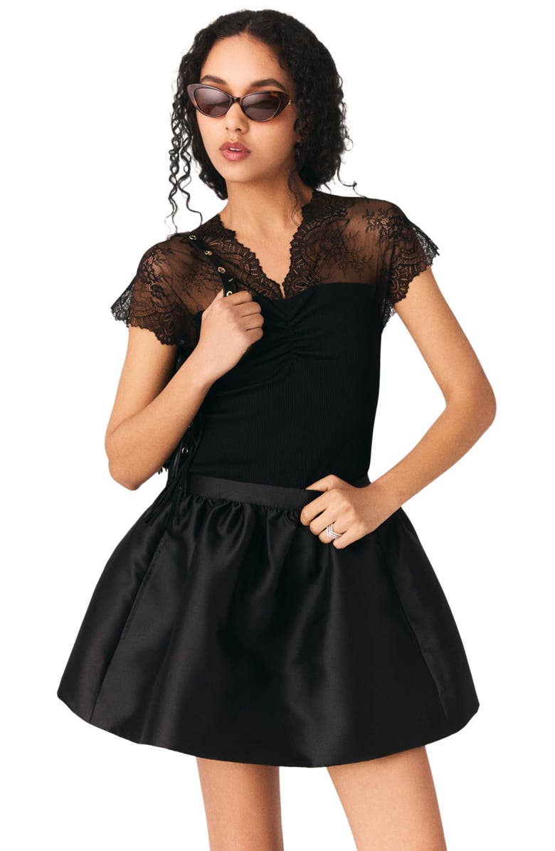 maje Jersey top with lace trim, Alternate, color, Black