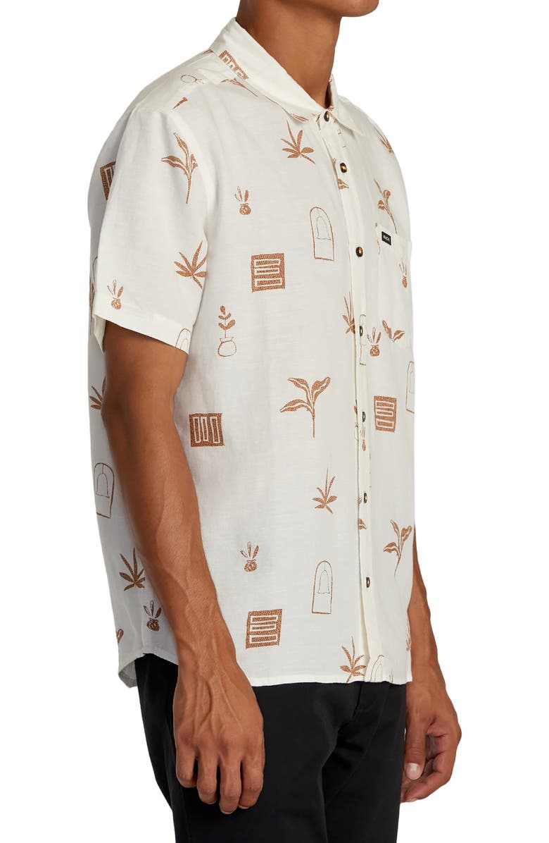 RVCA Artifacts Short Sleeve Linen Blend Button-Up Shirt, Alternate, color, 