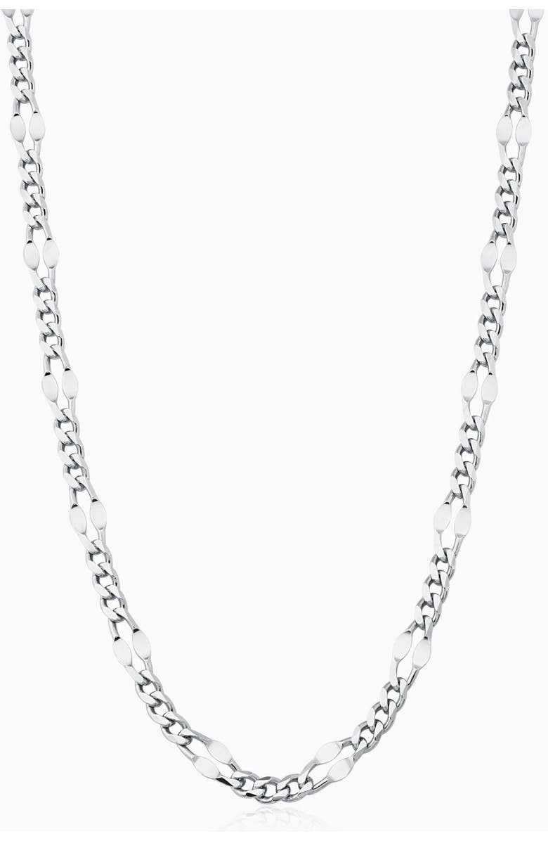 Oradina Sterling Silver Figaro Station Link Necklace, Main, color, Sterling Silver