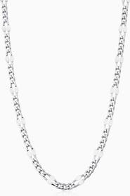Oradina Sterling Silver Figaro Station Link Necklace
