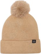 Nanette Lepore Rhinestone Floral Faux Fur Pom Beanie