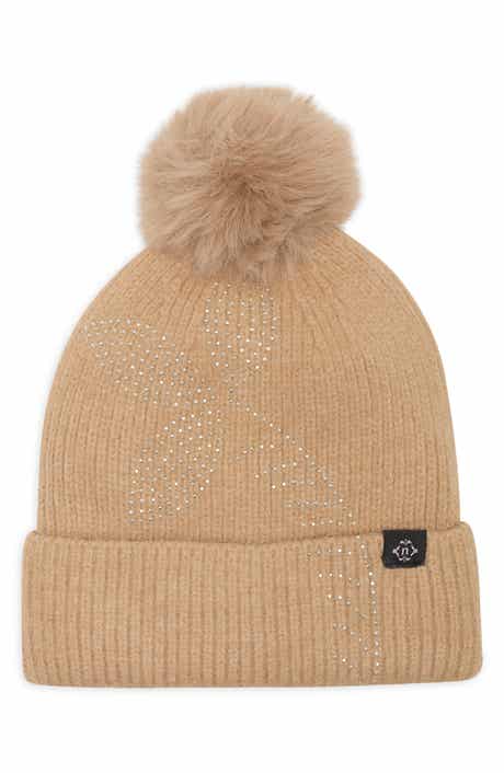 Rhinestone Floral Faux Fur Pom Beanie