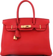 Pre-Owned Hermes Birkin Handbag Red Togo with Gold Hardware 30