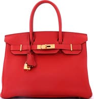 Pre-Owned Hermes Birkin Handbag Red Togo with Gold Hardware 30