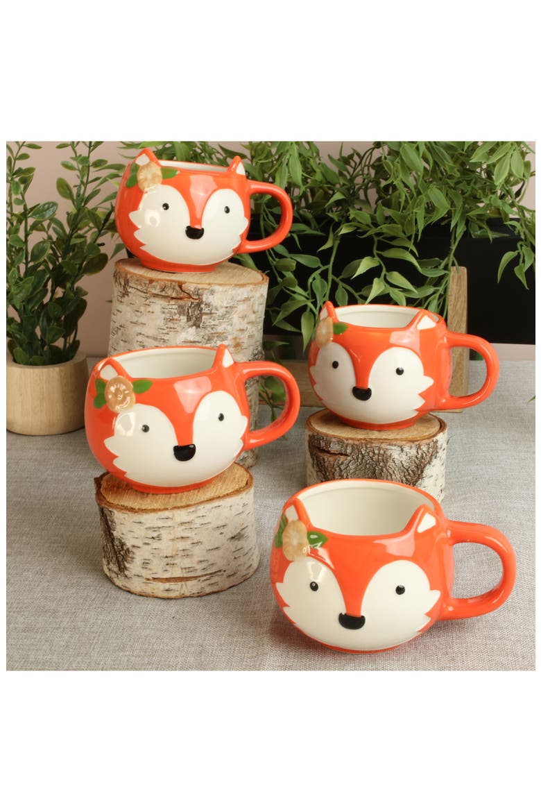 Foxie Set of 4 Porcelain Mugs, Alternate, color, ORANGE MULTI