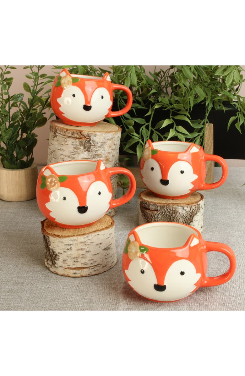 BIA Cordon Bleu Foxie Set of 4 Porcelain Mugs, Alternate, color, Orange Multi
