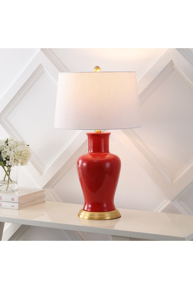 Julian Traditional Classic Ceramic Urn LED Table Lamp, Main, color, Red
