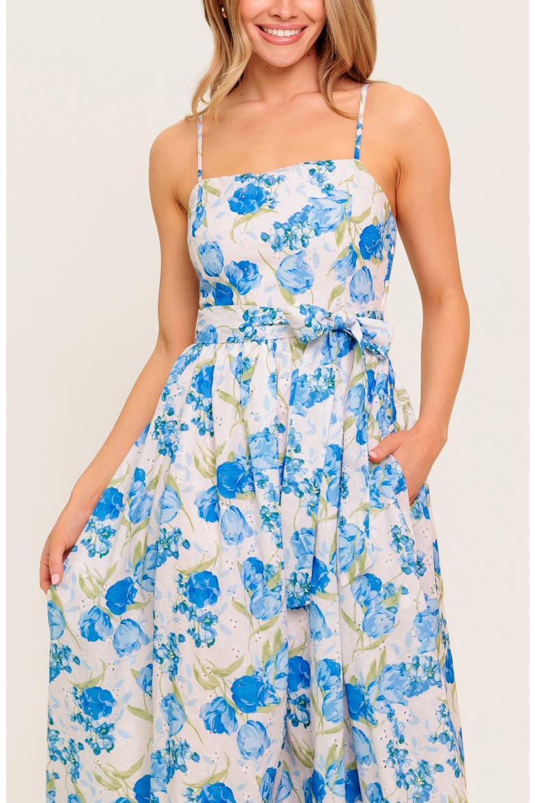 Tie Waist Fit & Flare Midi Dress, Alternate, color, IVORY BLUE