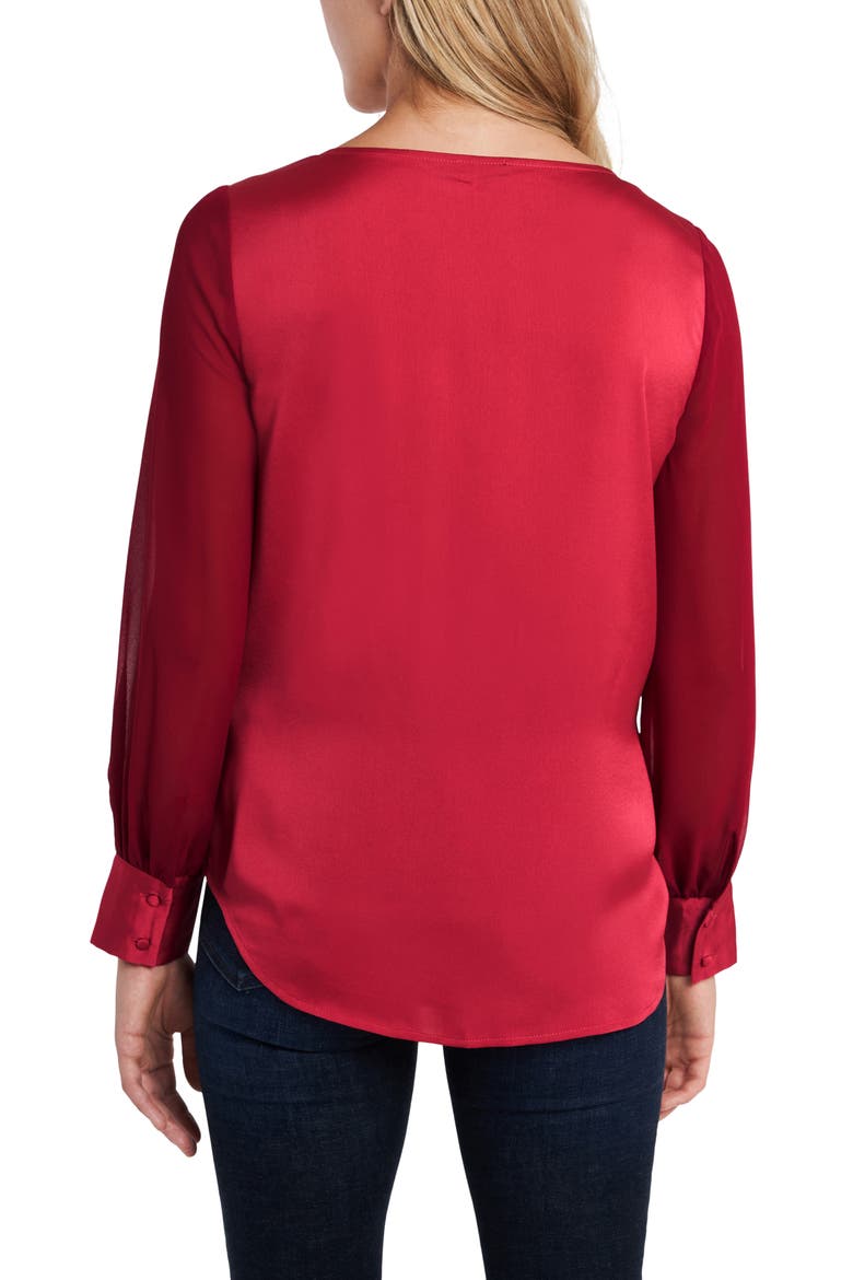 Mix Media Twist Front Long Sleeve Top, Alternate, color, DEEP RED
