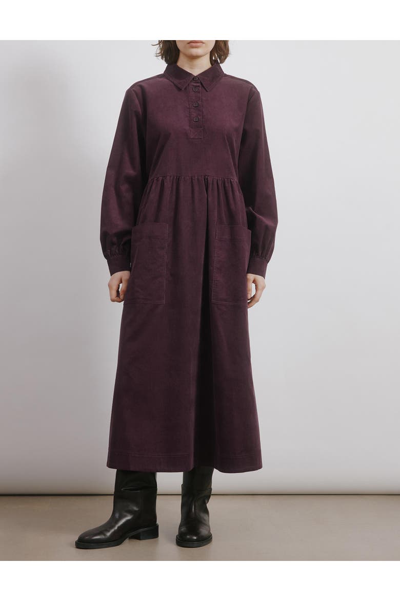 Cord Placket Midi Dress, Alternate, color, Burgundy