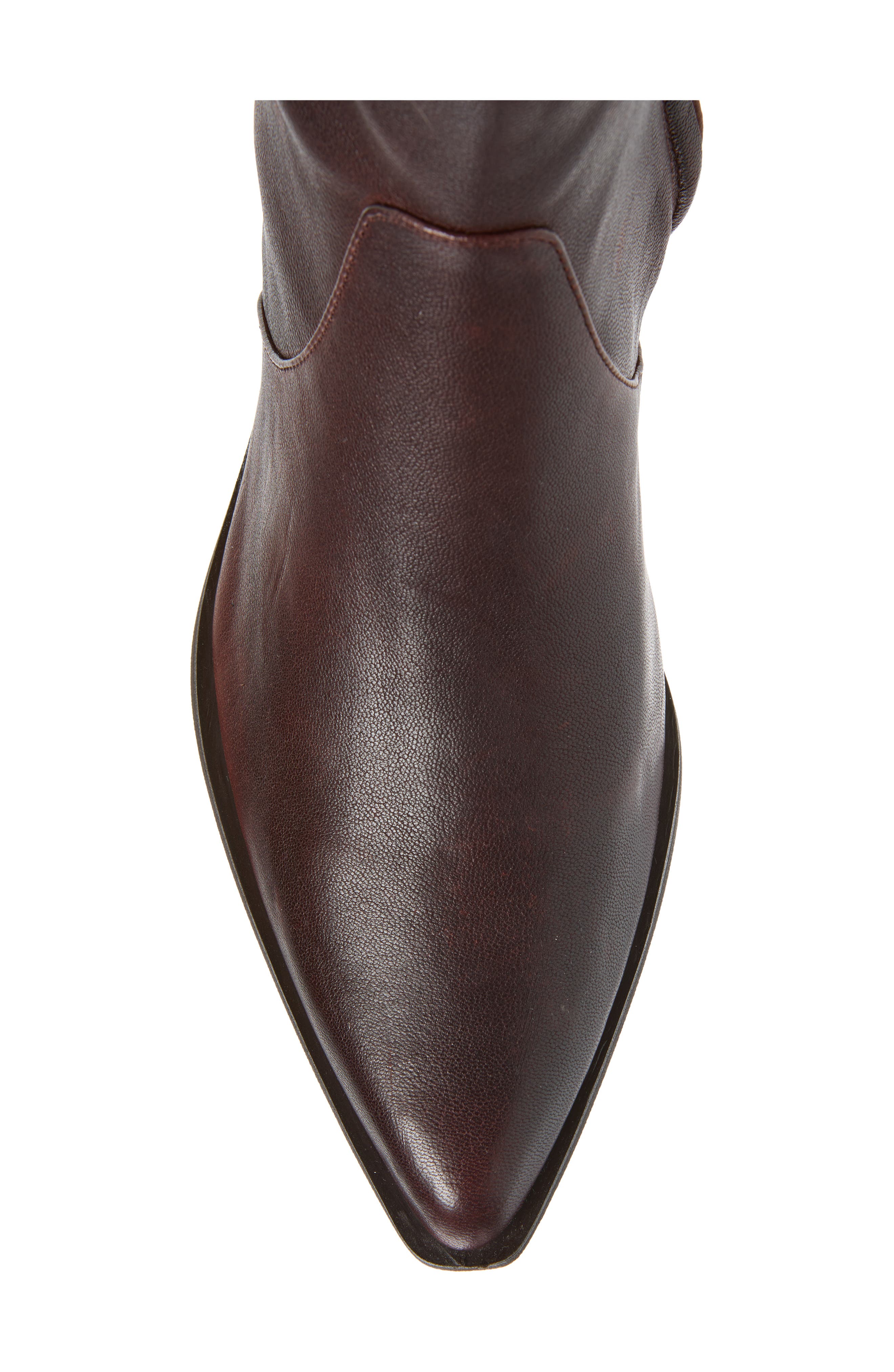 Che Pointed Toe Leather Bootie, Alternate, color, DARK BROWN LEATHER