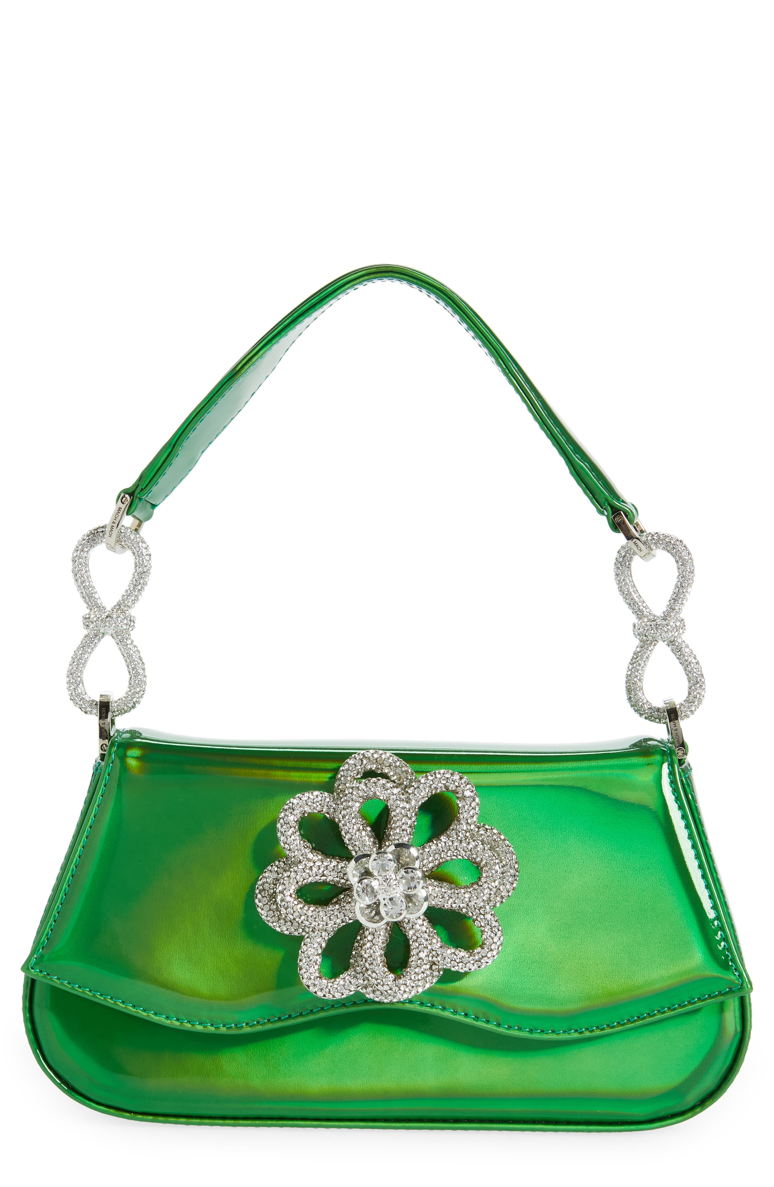 Mach & Mach Carrie Crystal Flower Iridescent Leather Top Handle Bag, Main, color, 