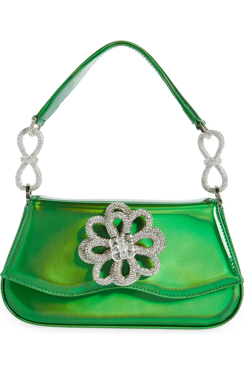 Mach & Mach Carrie Crystal Flower Iridescent Leather Top Handle Bag, Main, color,