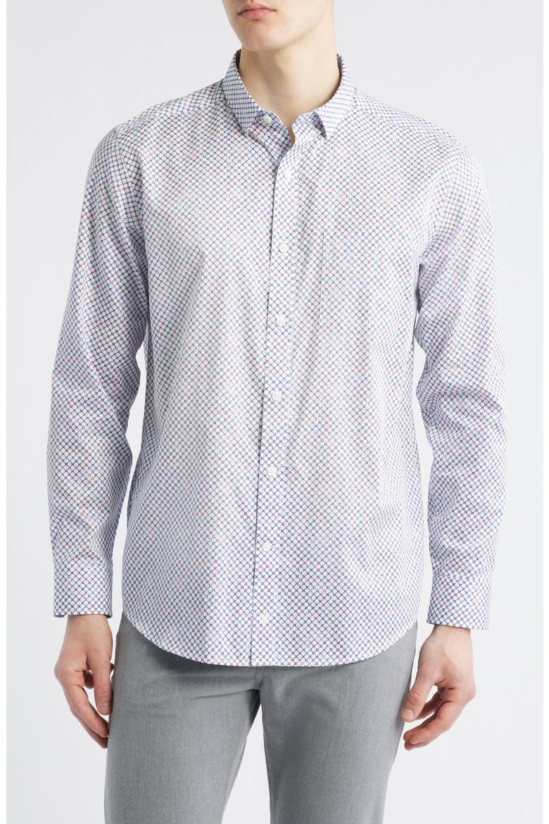 Cross Link Print Button-Up Shirt, Main, color, WHITE MULTI