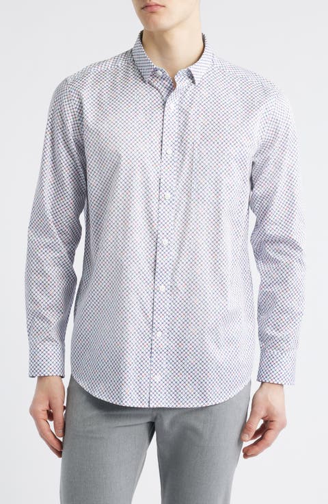 Cross Link Print Button-Up Shirt