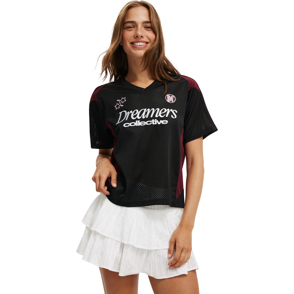 Cotton On V Neck Regular Cropped Graphic Tee In Black