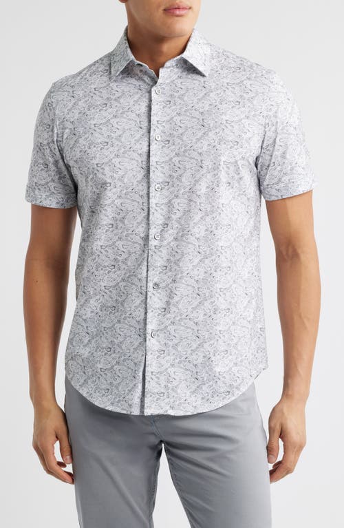 Bugatchi Miles Ooohcotton® Abstract Print Short Sleeve Button-up Shirt In Platinum