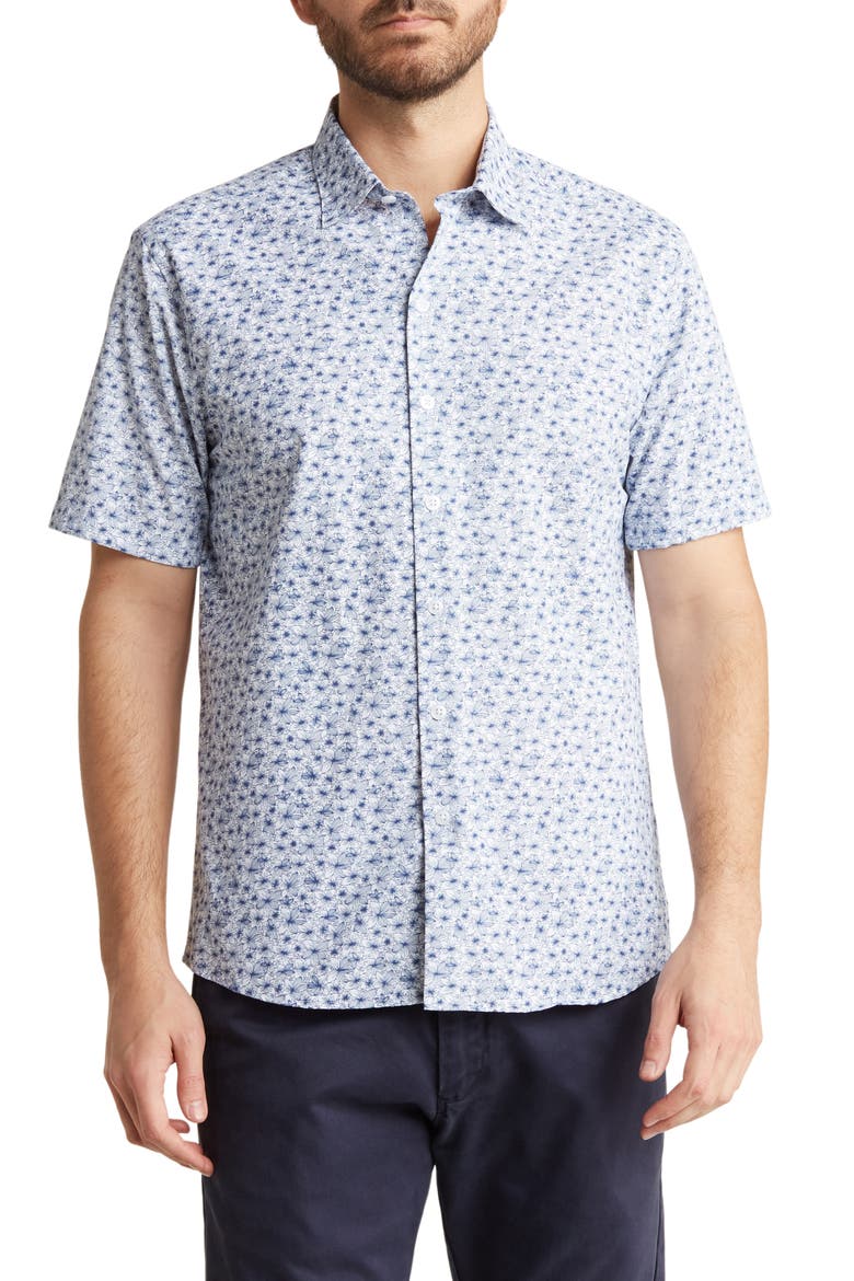 Bethel Floral Short Sleeve Button-Up Shirt, Main, color, BLUE