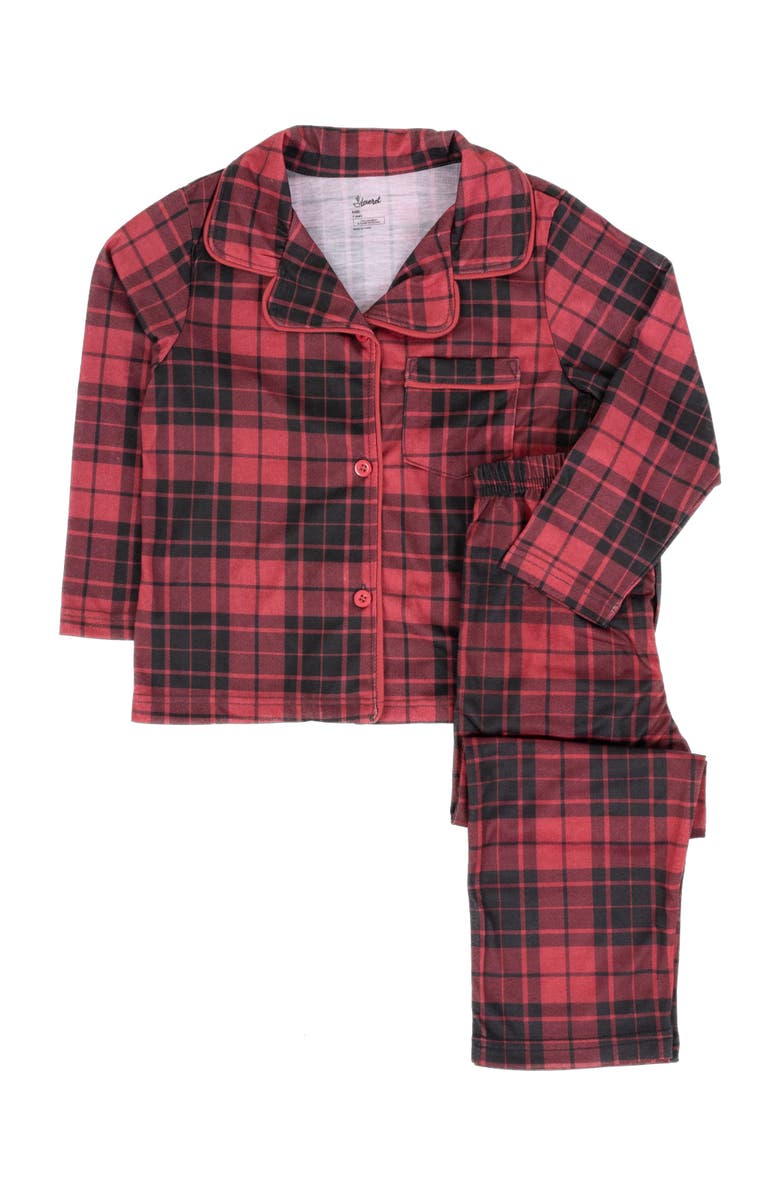 Leveret Kids Button-Front Flannel Printed Holiday Pajama Set, Alternate, color, Plaid Black & Red