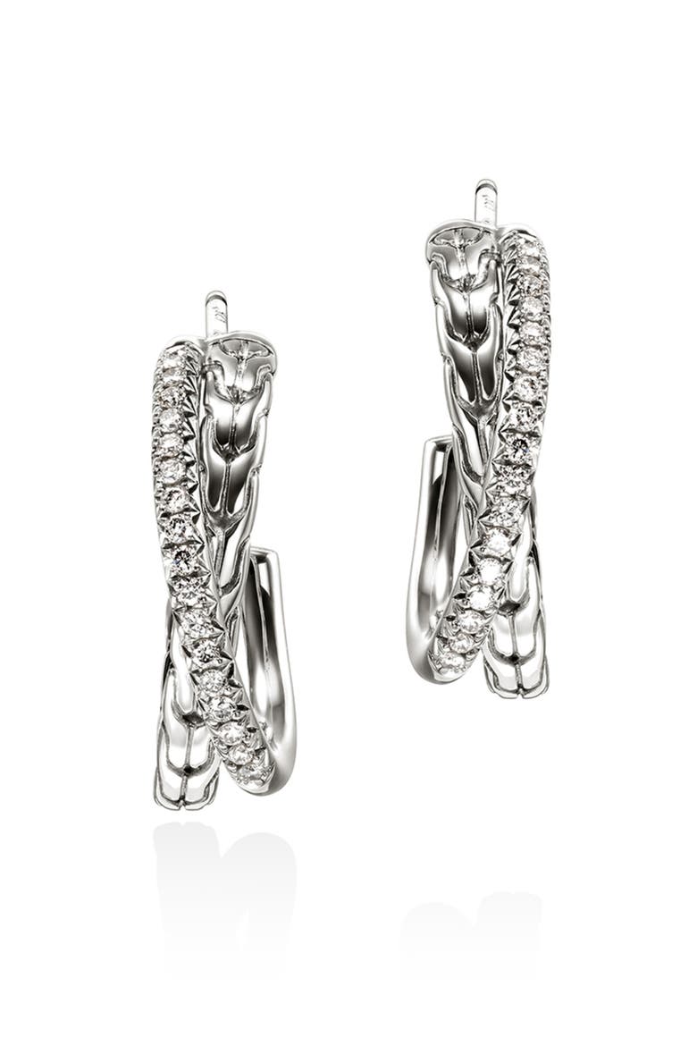 JH Essential Pavé Crossover Earrings, Sterling Silver, Diamonds, 20.5MM, Main, color, SILVER/DIAMONDS
