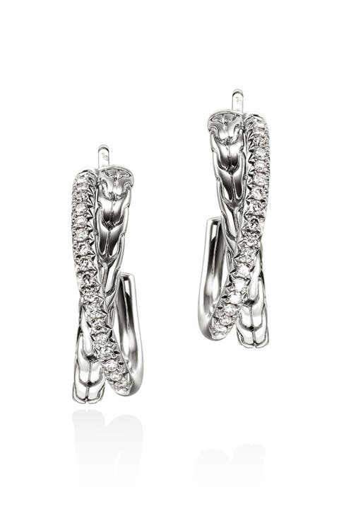 JH Essential Pavé Crossover Earrings, Sterling Silver, Diamonds, 20.5MM