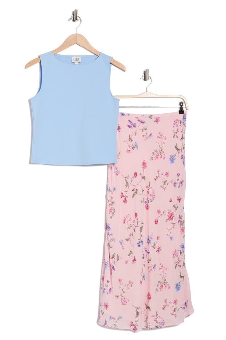 Slim Fit Tank & Skirt Set, Alternate, color, HYDRANGEA BLUE / BLUSH