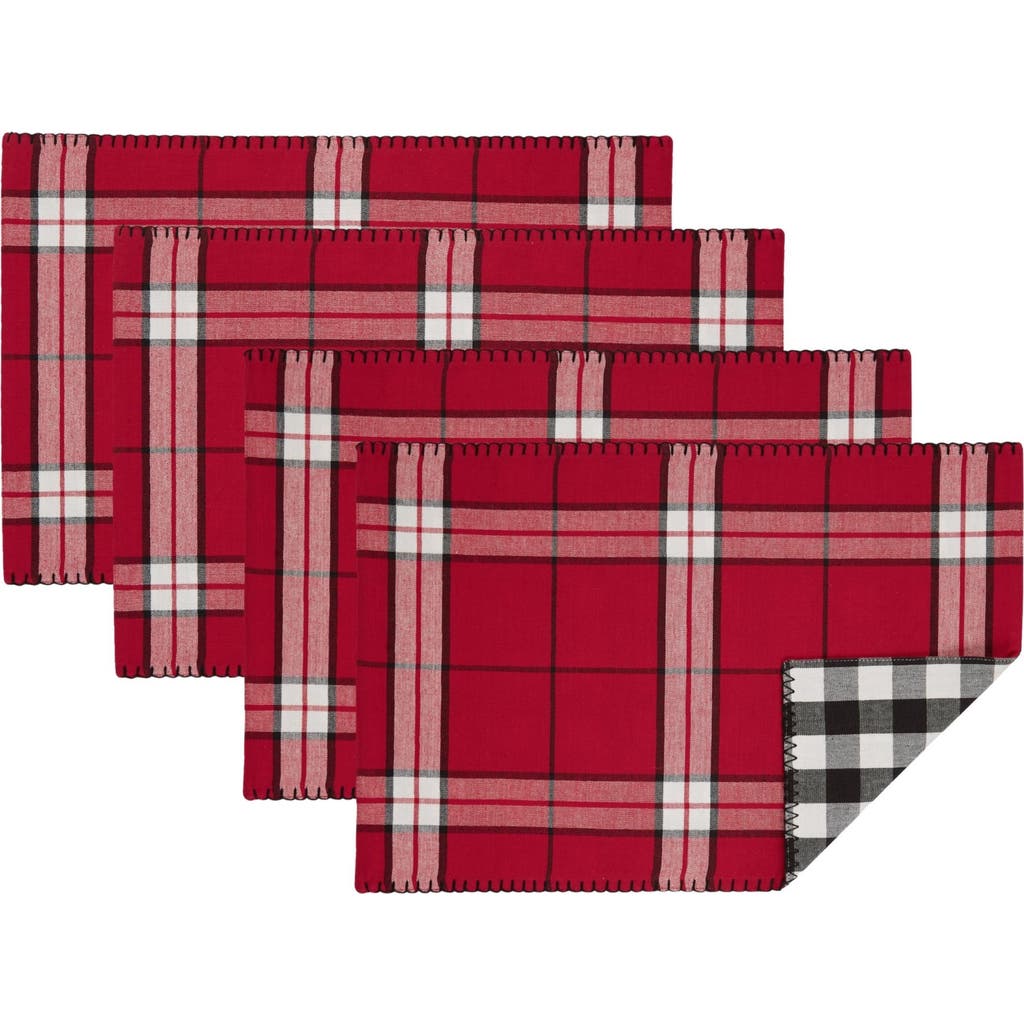 Design Imports Sleigh Bells Plaid Reversible Set Of 4 Placemats In Red