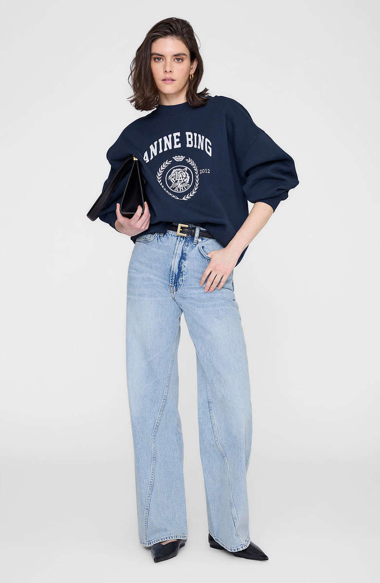 ANINE BING Miles Collegiate Sweatshirt, Main, color, Dark Navy
