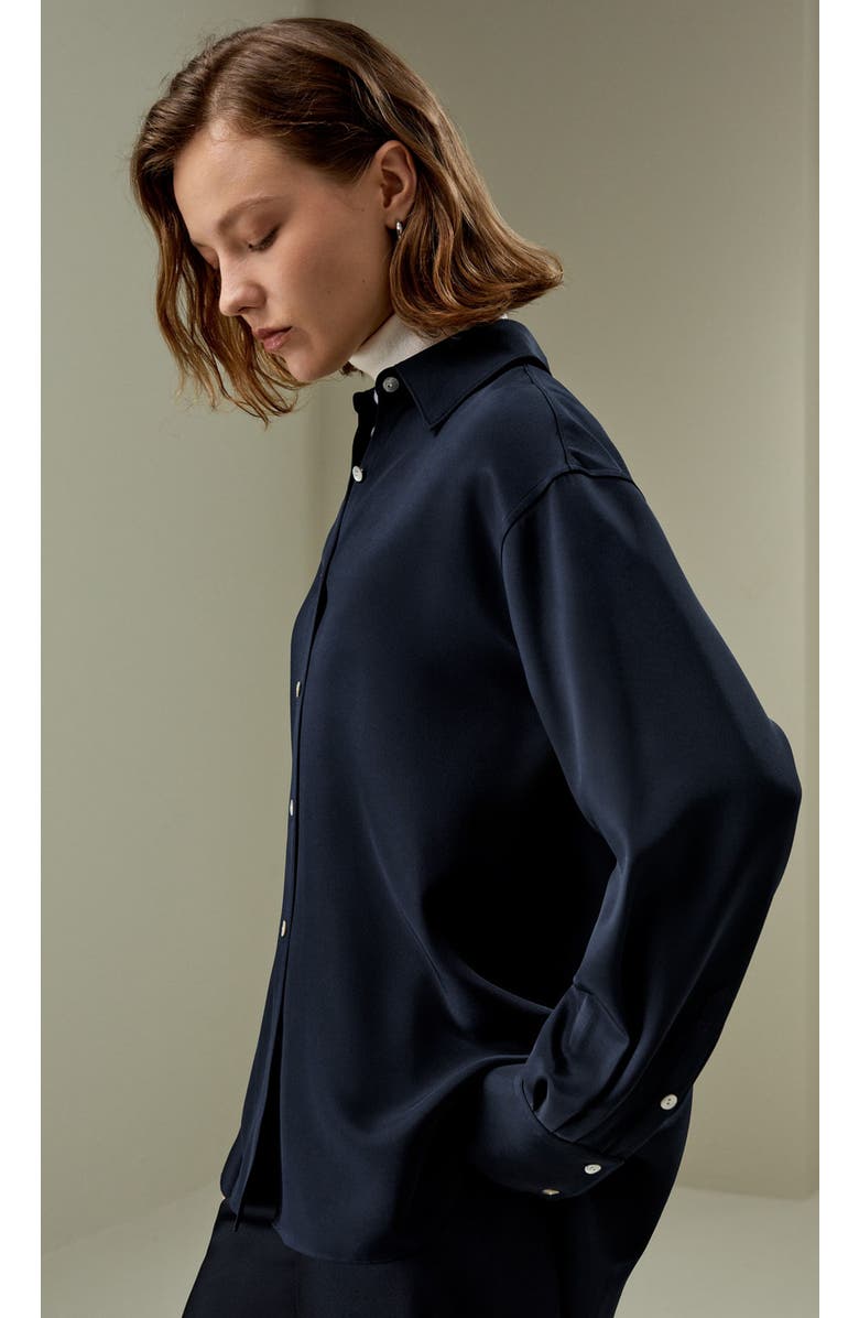 Lilysilk The One Relaxed Fit Silk Shirt, Alternate, color, Midnight Blue