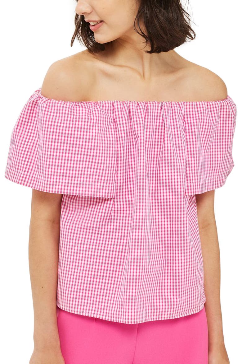 Maggie Bardot Gingham Top, Main, color, PINK MULTI