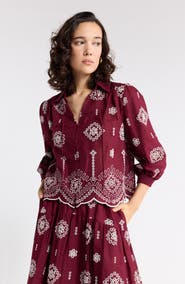 1901 Cotton Eyelet Popover Top