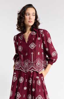 Cotton Eyelet Popover Top