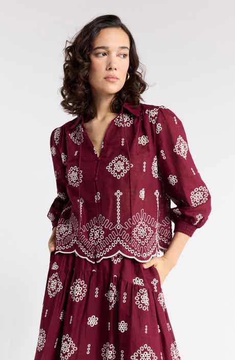 Cotton Eyelet Popover Top
