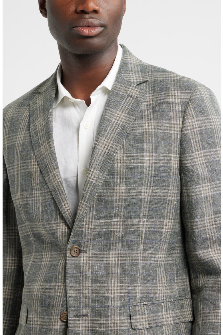 Henrik Trim Fit Plaid Slub Linen & Cotton Blend Sport Coat, Alternate, color, GREEN ENZO PLAID