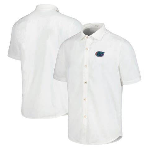 Men's Tommy Bahama White Florida Gators Coconut Point Palm Vista IslandZone Camp Button-Up Shirt