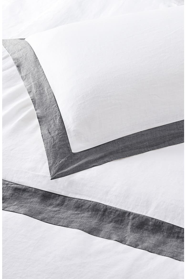 Linen Border Duvet 3-Piece Set, Alternate, color, DARK GREY