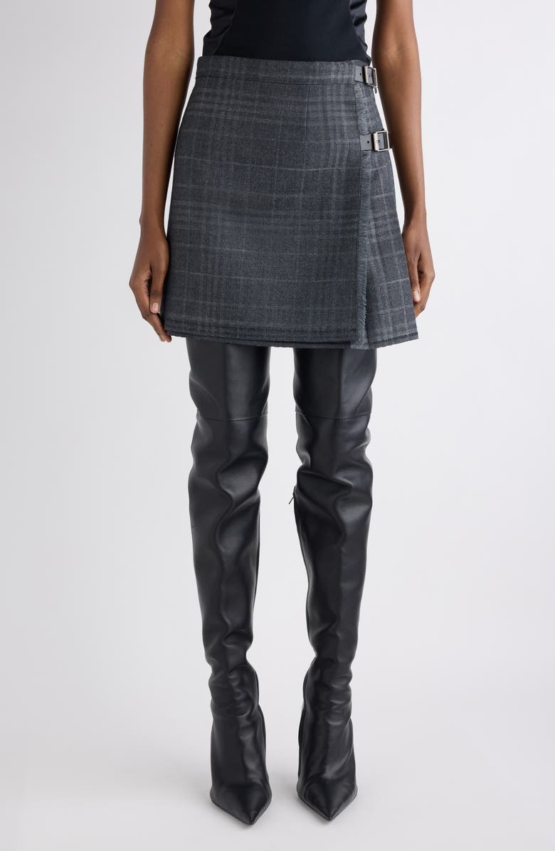Balenciaga Tartan Wool Kilt Miniskirt, Main, color, 1240 Grey