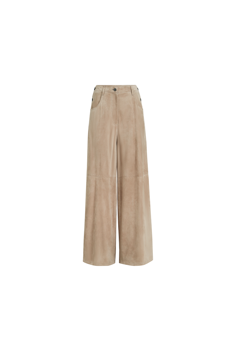 Suede maxi trousers, Alternate, color, Beige