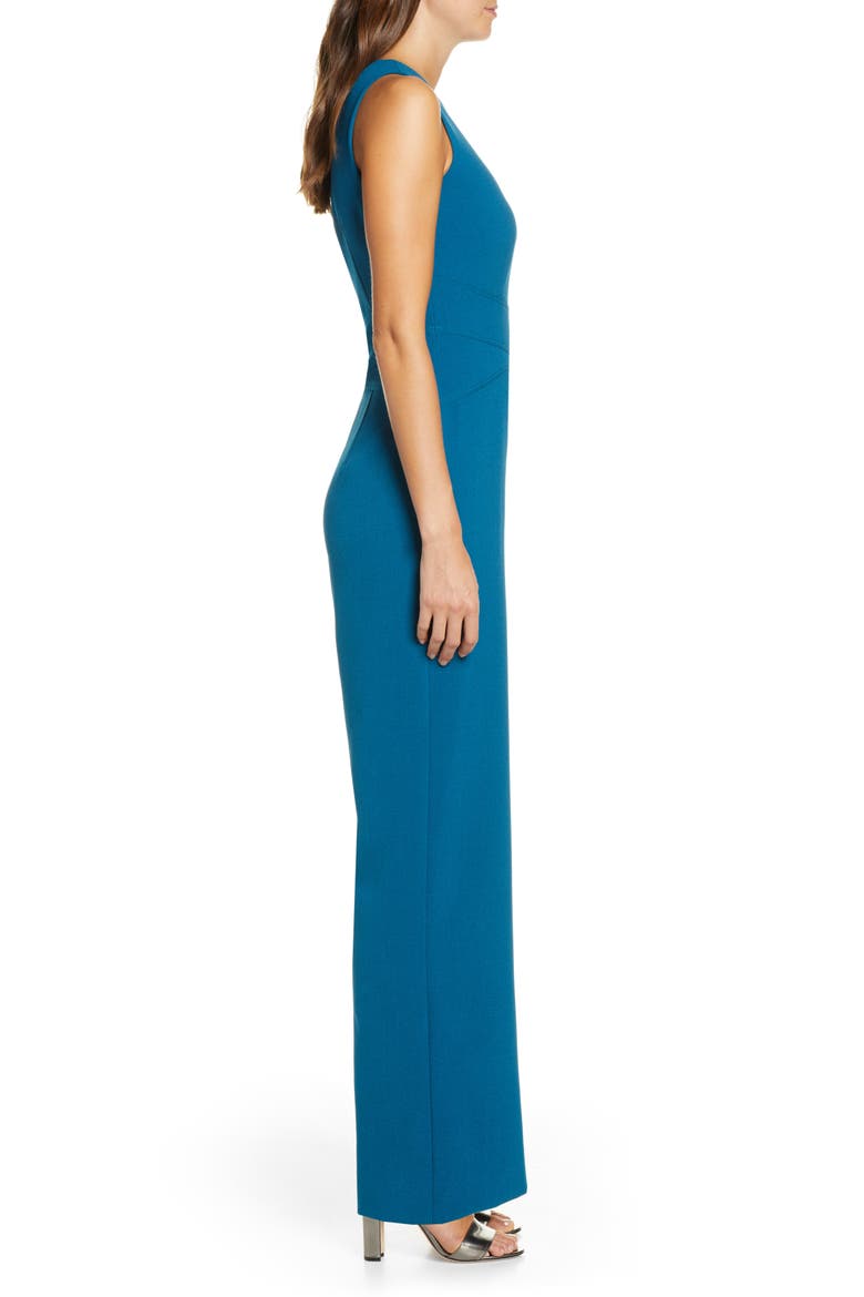 Crisscross Waist Crepe Jumpsuit, Alternate, color, TEAL