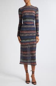 Missoni Metallic Long Sleeve Cutout Pointelle Midi Dress