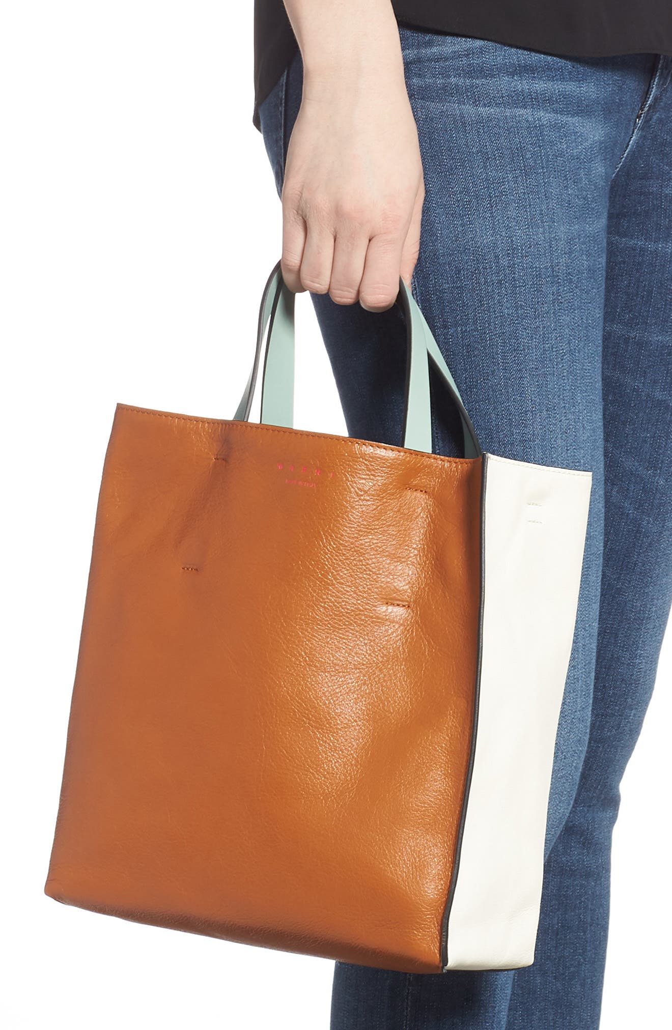 Museo Small Colorblock Leather Tote, Alternate, color, CINNAMON/ LIMESTONE/ MINT