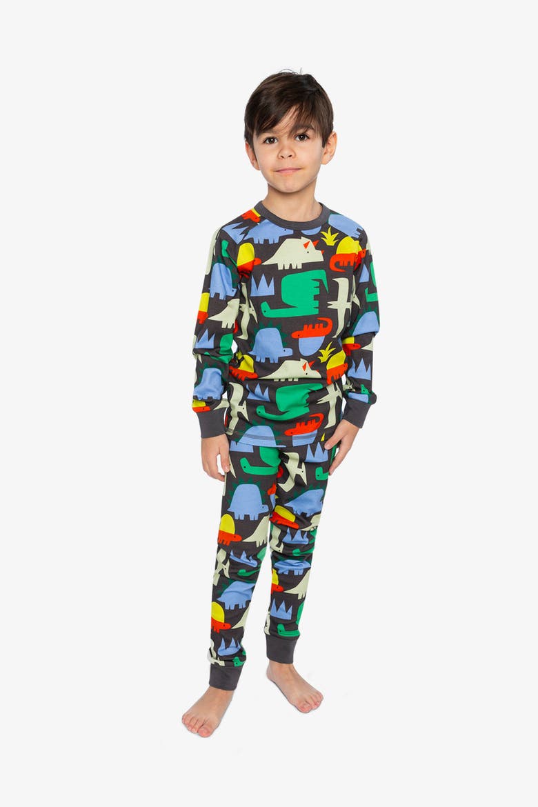 Dinosaur Organic Cotton Top Pants Two Piece Pajama Set, Alternate, color, Black Dinosaur Print
