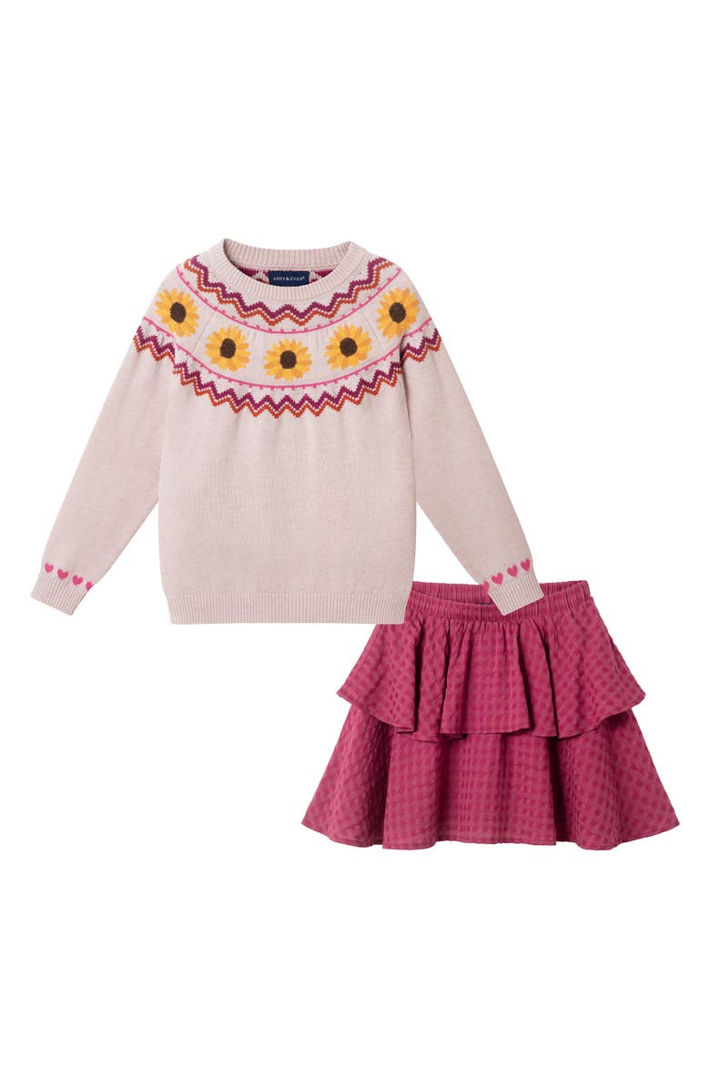 Andy & Evan Kids' Sunflower Sweater & Skirt Set, Main, color, Oatmeal