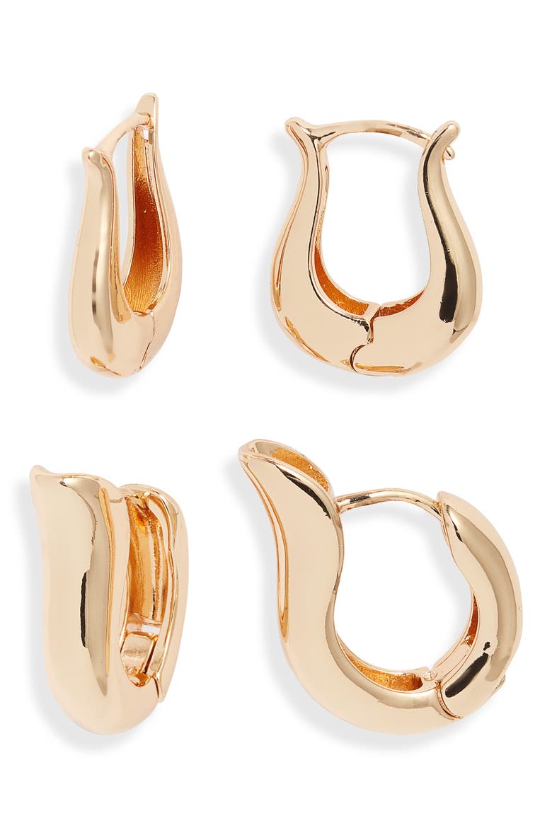 Set of 2 Tulip Hoop Earrings, Main, color, GOLD