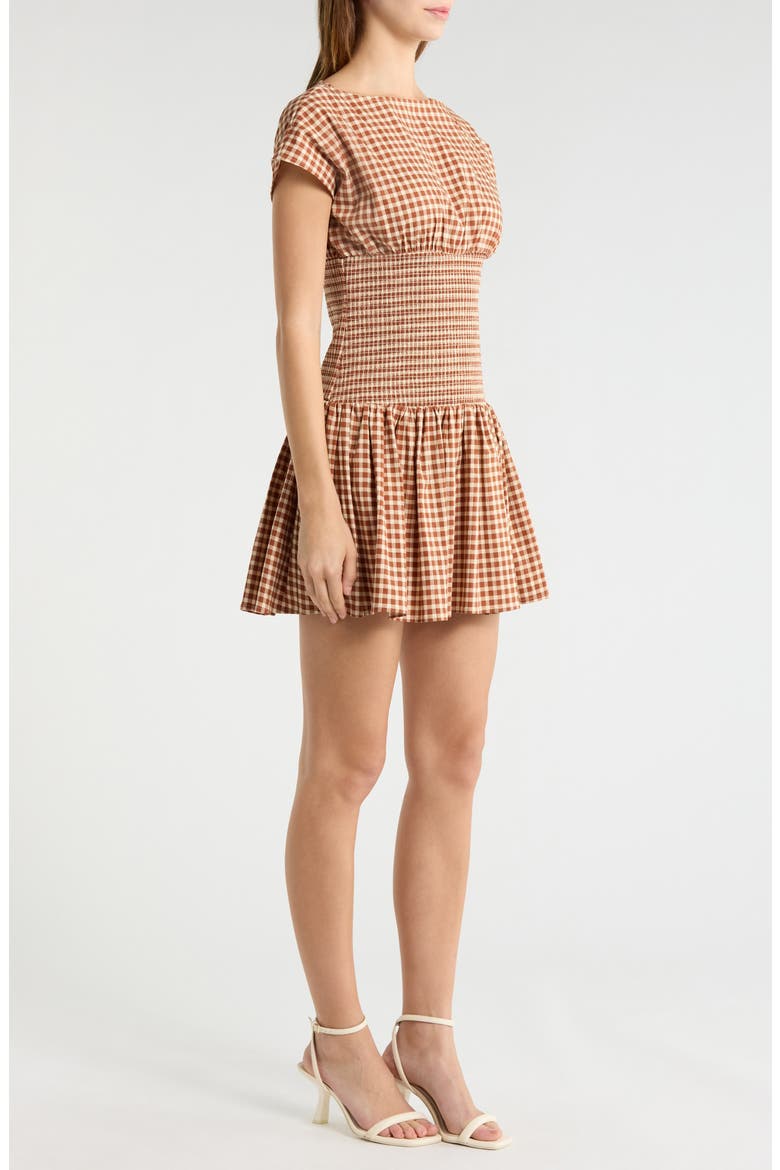 Smock Bodice Stretch Cotton Gingham Minidress, Alternate, color, GINGHAM
